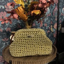 Handmade crochet gold metallic clutch bag 3