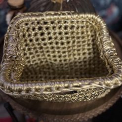 Handmade crochet gold metallic clutch bag 2