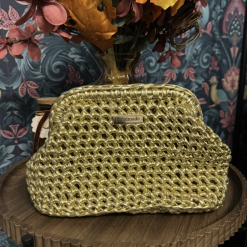Handmade crochet gold metallic clutch bag 1