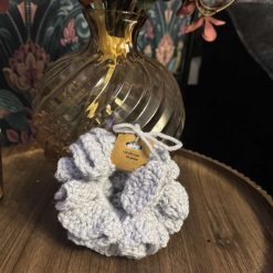 Handmade crochet baby blueish grey scrunchie
