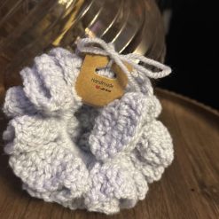 Handmade crochet baby blueish grey scrunchie 1