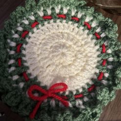 Crochet Christmas wreath coasters