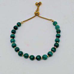 Stainless Steel (Gold Colour) Adjustable Bracelet with Malachite