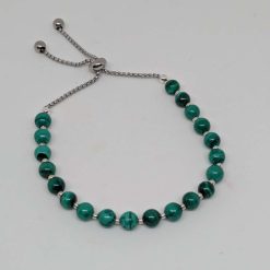 Stainless Steel (Silver Colour) Adjustable Bracelet with Malachite