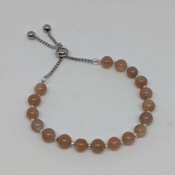 Stainless Steel (Silver Colour) Adjustable Bracelet with Mocha Moonstone