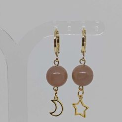 Mocha Moonstone Stars & Moon Earrings (Gold Plated Sterling Silver Luxury Hoops) (Copy)