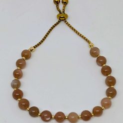 Stainless Steel (Gold Colour) Adjustable Bracelet with Mocha Moonstone