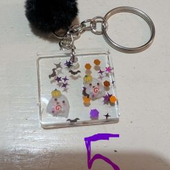 pink glitter, square key ring