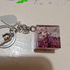 pink glitter, square key ring