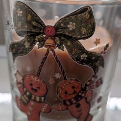 Glass mug with cozy winter warmers theme