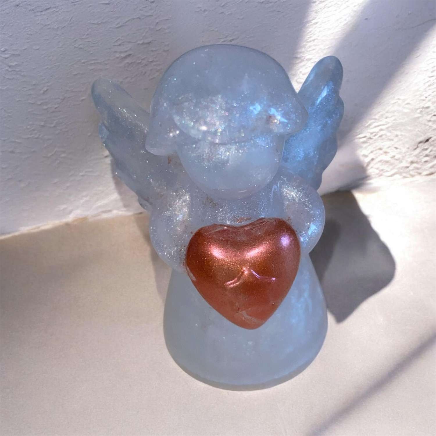 👼 WHITE PEARLESCENT ANGEL WITH ROSE RED HEART — Handmade Keepsake! ✨ 👼 WHITE PEARLESCENT ANGEL WITH ROSE RED HEART — Handmade Keepsake! ✨