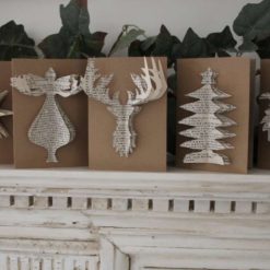 Handmade Christmas Cards Set of 5 – Vintage Book Page Festive Cards – Rustic Christmas Cards – Recycled Paper Decorations