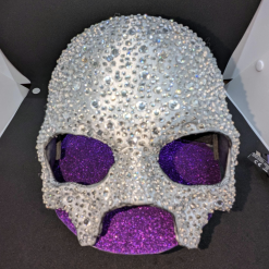 Clear Crystals Skull Mask, Ghost Inspired, Faux Leather, Chrome Buckles