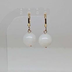 25ct Muton Fat (White) Jade Earrings (Gold Plated Sterling Silver Luxury Hoops)