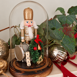 Christmas Nutcracker Cloche Decoration, Handmade Christmas Dome, Festive Table Decor, Christmas Mantel Ornament, Unique Christmas Gift